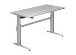 Venda Schreibtisch , Grau, Silberfarben , Metall, Holzwerkstoff , rechteckig , C-Form , 80x72-119x160 cm , DIN EN ISO 14001, DIN EN ISO 9001, FSC Mix , höhenverstellbar , Büromöbel, Schreibtische, Höhenverstellbare Schreibtische