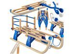 tectake® Holzschlitten, klappbar, mit Rückenlehne, solide Stahlkufen, 38 x 109,5 x 45 cm, Belastbarkeit 130 kg