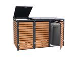 3er Mülltonnenverkleidung MCW-K14, Mülltonnenbox Mülltonnenabdeckung, 119x205x84cm WPC Metall 109kg ~ Teak-Optik