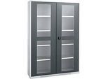 Schäfer Shop Genius Sichttürschrank FS, 5 OH, abschliessbar, 4 Fachböden, bis 450 kg, B 1343 mm, Stahl, weissaluminium RAL 9006/anthrazitgrau RAL 7016