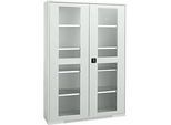 Schäfer Shop Genius Sichttürschrank FS, 5 OH, abschliessbar, 4 Fachböden, bis 450 kg, B 1343 mm, Stahl, lichtgrau RAL 7035/lichtgrau RAL 7035