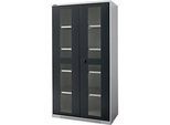 Schäfer Shop Genius Sichttürschrank FS, 5 OH, abschliessbar, 4 Fachböden, bis 450 kg, B 1055 mm, Stahl, weissaluminium RAL 9006/anthrazitgrau RAL 7016