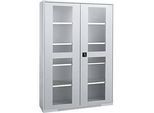 Schäfer Shop Genius Sichttürschrank FS, 5 OH, abschliessbar, 4 Fachböden, bis 450 kg, B 1343 mm, Stahl, weissaluminium RAL 9006/weissaluminium RAL 9006
