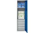 Schäfer Shop Genius Materialschrank FS, 5 OH, abschliessbar, 2 Fachböden/6 Schübe, bis 250 kg, B 545 x T 520 x H 1950 mm, Stahl, weissalu/enzianblau