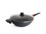 Wok WOLL MADE IN GERMANY "Diamond Lite", grau (anthrazit), H:9cm Ø:34cm, Pfannen, Wok, Ø 34 cm, mit Glasdeckel, Induktion