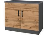 Spülenschrank KOCHSTATION "KS-Toronto, Breite 100 cm", grau (wotaneiche, grafitgrau), B:100cm H:85cm T:60cm, Holzwerkstoff, Schränke, Spülenschrank