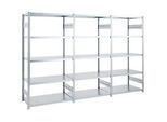 Regalkombination ORDO Industry, 1 Grundregal + 2 Anbauregale, 15 Fachböden, modular, Fachlast 185 kg, Feldlast 1000 kg, B 3980 x T 835 x H 2500 mm, verzinkt
