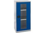 Schäfer Shop Genius Sichttürschrank FS, 3 OH, abschliessbar, 2 Fachböden, bis 250 kg, B 545 mm, Stahl, weissaluminium RAL 9006/enzianblau RAL 5010