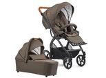 Gesslein Kinderwagenset , Olivgrün, Cognac , Textil , 4-teilig , 57x129x100 cm , EN 1888, UV 50+, Made in Germany , Feststellbremse, Federung, kugelgelagerte Räder, für Babyschale geeignet, Griff in Lederoptik, Reflektorstreifen,5-Punkt-Gurt, Gurtschoner, Schutzbügel abnehmbar, Verdeck abnehmbar, Sichtfenster, Sitz umsetzbar,Matratze, zusammenklappbar, Bezug abnehmbar und waschbar , Baby On Tour,
