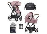 Gesslein Kinderwagenset , Braun, Altrosa , Textil , 57x129x100 cm , EN 1888, UV 50+, Made in Germany , Feststellbremse, Federung, kugelgelagerte Räder, für Babyschale geeignet, Griff in Lederoptik, Reflektorstreifen,5-Punkt-Gurt, Gurtschoner, Schutzbügel abnehmbar, Verdeck abnehmbar, Sichtfenster, Sitz umsetzbar,Matratze, zusammenklappbar, Bezug abnehmbar und waschbar , Baby On Tour, Kinderwagen,