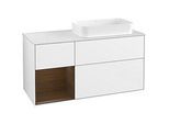 Villeroy und Boch Finion Waschtischunterschrank F681GNGF 120x60,3x50,1cm, Regal links Walnut veneer, Glossy white lacquer