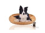 Rohrschneider ® runder Hundekorb aus geflochtener Wasserhyazinthe, Hundesofa für kleine, mittelgroße und große Hunde