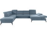 Wohnlandschaft SIT & MORE "Brisbane U-Form", blau (hellblau), B:367cm T:243cm, Soft clean (98% Polyester, 2% Polyamid), Sofas, Zehentrenner, Fußhöhe 15 cm, inklusive Sitztiefen-, Armteil- und Kopfteilverstellung