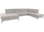 Wohnlandschaft SIT & MORE "Brisbane U-Form", beige (creme), B:367cm T:243cm, Soft clean (98% Polyester, 2% Polyamid), Sofas, Zehentrenner, Fußhöhe 15 cm, inklusive Sitztiefen-, Armteil- und Kopfteilverstellung