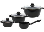 Elo Basic Topf-Set »Black Cast«, Aluminiumguss, (Set, 7 tlg., 3 Töpfe mit Deckel, 1 Stielkasserolle), mit hochwertiger...