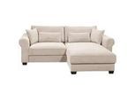 Mid.you Ecksofa , Creme , Textil , L-Form, einmalig seitenverkehrt montierbar , 255x92x185 cm , Schlafen auf Sitzhöhe, Rücken echt , Wohnzimmer, Sofas & Couches, Wohnlandschaften, Ecksofas mit Schlaffunktion
