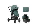 Kikkaboo Kombikinderwagen Amaia 3in1 i-Size Babyschale umbaubar Federung Tasche grün