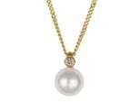 Kette mit Anhänger OROLINO "585 Gold mit Brillant 0,03ct. + Perle weiß 7-7,5mm", gelb, Halsketten, Damen, 42/45cm, 0,03, Gold, L: 45 B: 7,4mm, glänzend, B:7,4mm