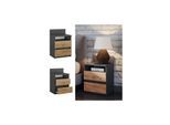 Vicco Nachttisch Monty, 39,6 x 59,1 cm, Anthrazit Eiche mit 2 Schubfächer, Schlafzimmer