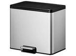 EKO Treteimer Essential Recycler, 2 x 15 Liter, Edelstahl, fingerabdrucksicher, Stay-open-Funktion, B 462 x T 338 x H 411 mm, silber/schwarz