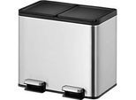 EKO Treteimer Essential Recycler, 2 x 10 Liter, Edelstahl, fingerabdrucksicher, Stay-open-Funktion, B 403 x T 332 x H 369 mm, silber/schwarz