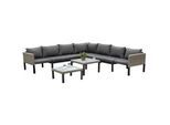 Gardenson Loungegarnitur , Beige , Glas , Füllung: Schaumstoff,Schaumstoff , nicht einzeln stellbar, L-Form , 200x200 cm , Tisch mit Glasplatte , Gartenmöbel, Loungemöbel, Loungegarnituren