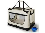 Juskys Hundetransportbox Lassie M (beige) faltbar mit Decke - 42x60x44 cm Hundetasche Hundebox