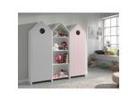Vipack CASAMI Set 3-teilig - 1x Schrank 1-türig mit Front in Pink, 1x Regalschrank, 1x Schrank 1-türig mit Front in Grau