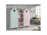 Vipack CASAMI Set 3-teilig - 1x Schrank 1-türig mit Front in Pink, 1x Regalschrank, 1x Schrank 1-türig mit Front in Mint