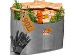 KESSER® Brennholzkorb Kaminholztasche extra dicker Filz Feuerholzkorb faltbar mit verstärkten Holzgriffen Aufbewahrungskorb für Holz, Zeitung oder Brennholz Inkl. Arbeitshandschuhen