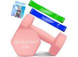 KESSER® Hanteln Hantelset 2er Set 2kg - 5kg farbig, Kurzhanteln Neopren, Hexagon, Krafttraining, Workout, Fitnesstraining, für Zuhause Mit Übungsheft, 2x Fitnessbänder
