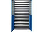 Schäfer Shop Genius Magazinschrank FS, 5 OH, abschliessbar, 10 Fachböden, 2 Lochrasterplatten, bis 450 kg, B 1055 x T 520 x H 1950 mm, weissalu/enzianblau