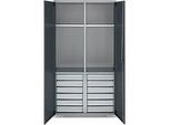 Schäfer Shop Genius Materialschrank FS, 5 OH, abschliessbar, 4 Fachböden/12 Schübe, bis 450 kg, B 1055 x T 520 x H 1950 mm, Stahl, weissalu/anthrazitgrau