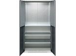 Schäfer Shop Genius Materialschrank FS, 5 OH, abschliessbar, Lochrasterwände/3 Fachböden, bis 450 kg, B 1055 x T 520 x H 1950 mm, lichtgrau/anthrazitgrau