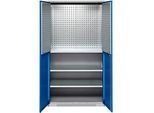 Schäfer Shop Genius Materialschrank FS, 5 OH, abschliessbar, Lochrasterwände/3 Fachböden, bis 450 kg, B 1055 x T 520 x H 1950 mm, weissalu/enzianblau
