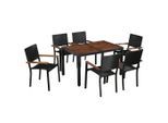 vidaXL 7-tlg. Garten-Essgruppe Poly Rattan Akazie Massivholz Schwarz