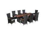 vidaXL 9-tlg. Garten-Essgruppe mit Auflagen Poly Rattan Schwarz