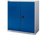 Schäfer Shop Genius Flügeltürschrank FS, Stahl, mit Belüftungslöchern, B 1055 x T 420 x H 1105 mm, 3 OH, weissaluminium/enzianblau, bis 450 kg
