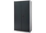 Schäfer Shop Genius Flügeltürschrank FS, Stahl, mit Belüftungslöchern, B 1055 x T 420 x H 1950 mm, 5 OH, weissaluminium/anthrazitgrau, bis 450 kg