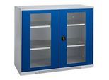 Schäfer Shop Genius Sichttürschrank FS, Stahl, mit Belüftungslöchern, B 1343 x T 430 x H 1105 mm, 3 OH, weissaluminium/enzianblau, bis 450 kg