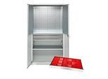Schäfer Shop Genius Materialschrank FS, 5 OH, abschliessbar, Lochrasterwände/2 Schübe/2 Fachböden, bis 450 kg, B 1055 x T 520 x H 1950 mm, lichtgrau/lichtgrau + Gratis Einsatzkastenset-24 tlg.