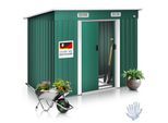KESSER® - Gerätehaus L Metall 4 m³ mit Fundament 210x122x186 cm 2x Schiebetür & Fundament Geräteschuppen Gartenhaus Schrank Pultdach Garten Schuppen Inkl. Arbeitshandschuhe