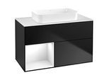 Villeroy und Boch Finion Waschtischunterschrank F651GFPD 100x60,3x50,1cm, Regal links Glossy white lacquer, Black matt lacquer