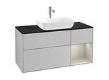 Villeroy und Boch Finion Waschtischunterschrank F832HHGJ 120cm, Abdeckplatte black matt, Regale sand matt lacquer, Light grey matt