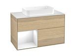 Villeroy und Boch Finion Waschtischunterschrank G651GFPC 100x60,3x50,1cm, Regal links Glossy white lacquer, Oak Veneer