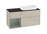 Villeroy und Boch Finion Waschtischunterschrank F682GMHH 120x60,3x50,1cm, Regal links Olive Matt Lacquer, Sand Matt Lacquer