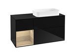 Villeroy und Boch Finion Waschtischunterschrank F682PCPH 120x60,3x50,1cm, Regal links Oak Veneer, Glossy Black Lacquer