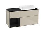 Villeroy und Boch Finion Waschtischunterschrank F682PHHH 120x60,3x50,1cm, Regal links Glossy Black Lacquer, Sand Matt Lacquer