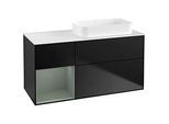 Villeroy und Boch Finion Waschtischunterschrank F681GMPD 120x60,3x50,1cm, Regal links Olive Matt Lacquer, Black matt lacquer