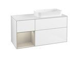 Villeroy und Boch Finion Waschtischunterschrank F681HHGF 120x60,3x50,1cm, Regal links Sand Matt Lacquer, Glossy white lacquer